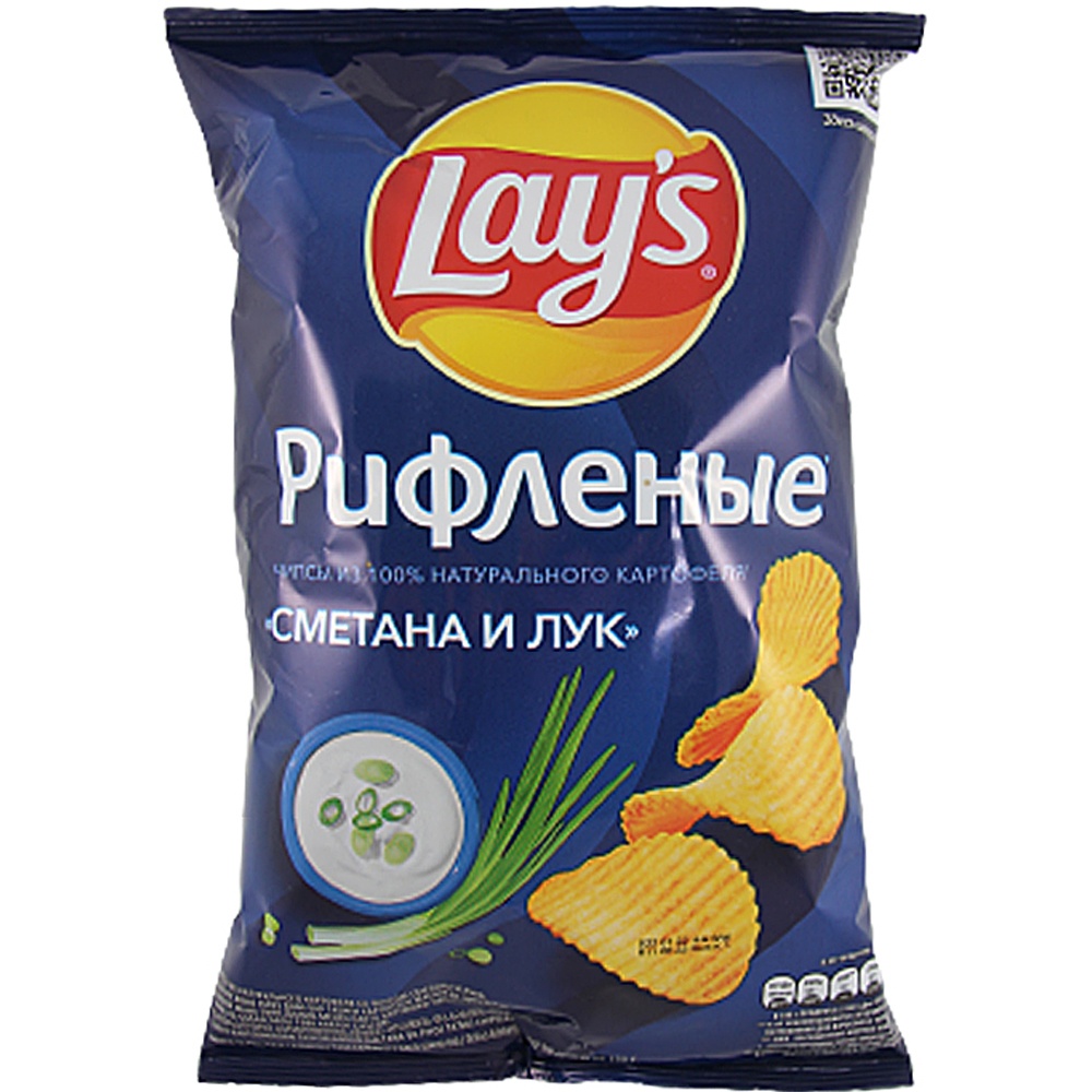 Фото: Чипсы "Lay's" из натурального картофеля рифленые со вкусом сметаны и лука, 140г