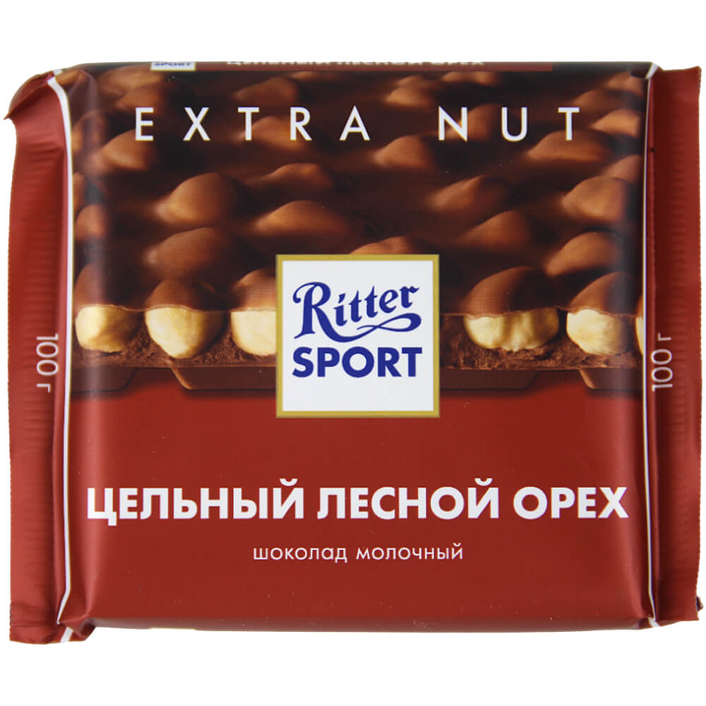 Фото: Шоколад молочный "Ritter Sport" цельный лесной орех, 100г