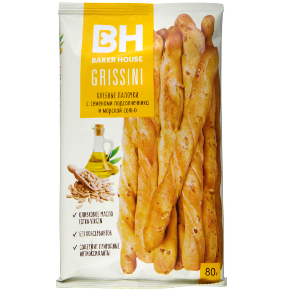 Фото: Хлебные палочки "Baker House" Grissini с семенами подсолнечника и морской солью, 80г