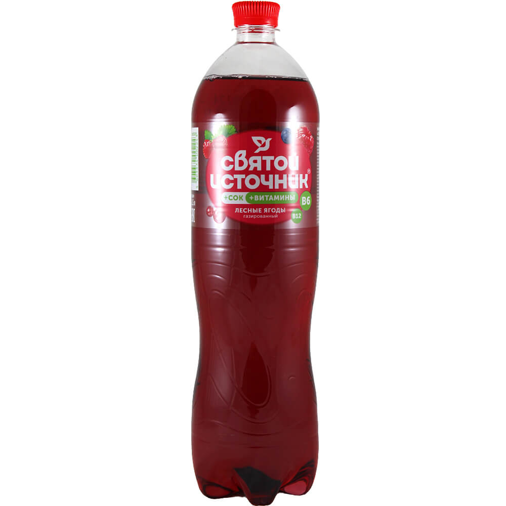 Фото: Напиток "Святой источник" Вода+сок со вкусом лесных ягод газированный, 1.5л