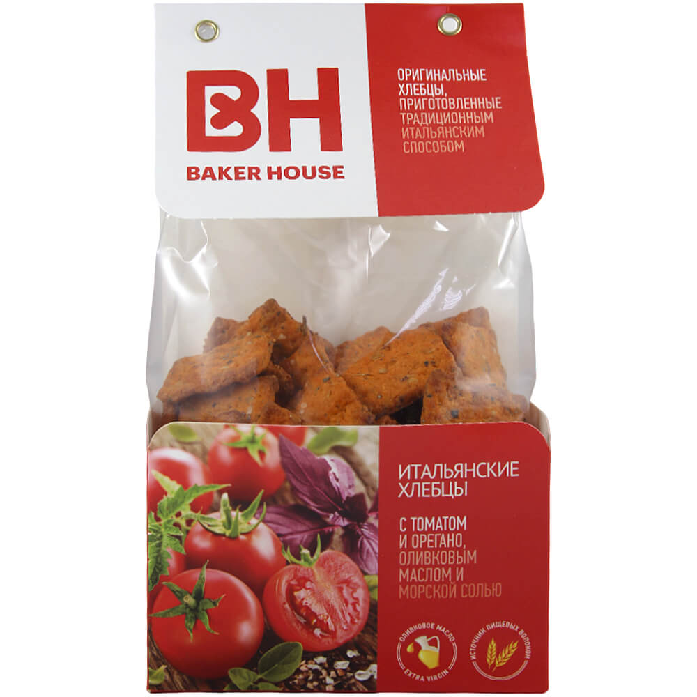 Фото: Итальянские хлебцы "Baker House" с томатом, орегано, оливковым маслом и морской солью, 250г
