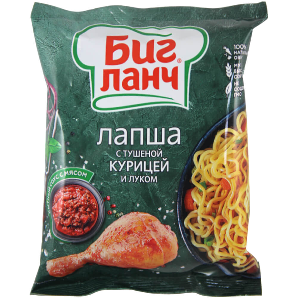 Фото: Лапша быстрого приготовления "Биг ланч" с тушеной курицей и луком, 75г