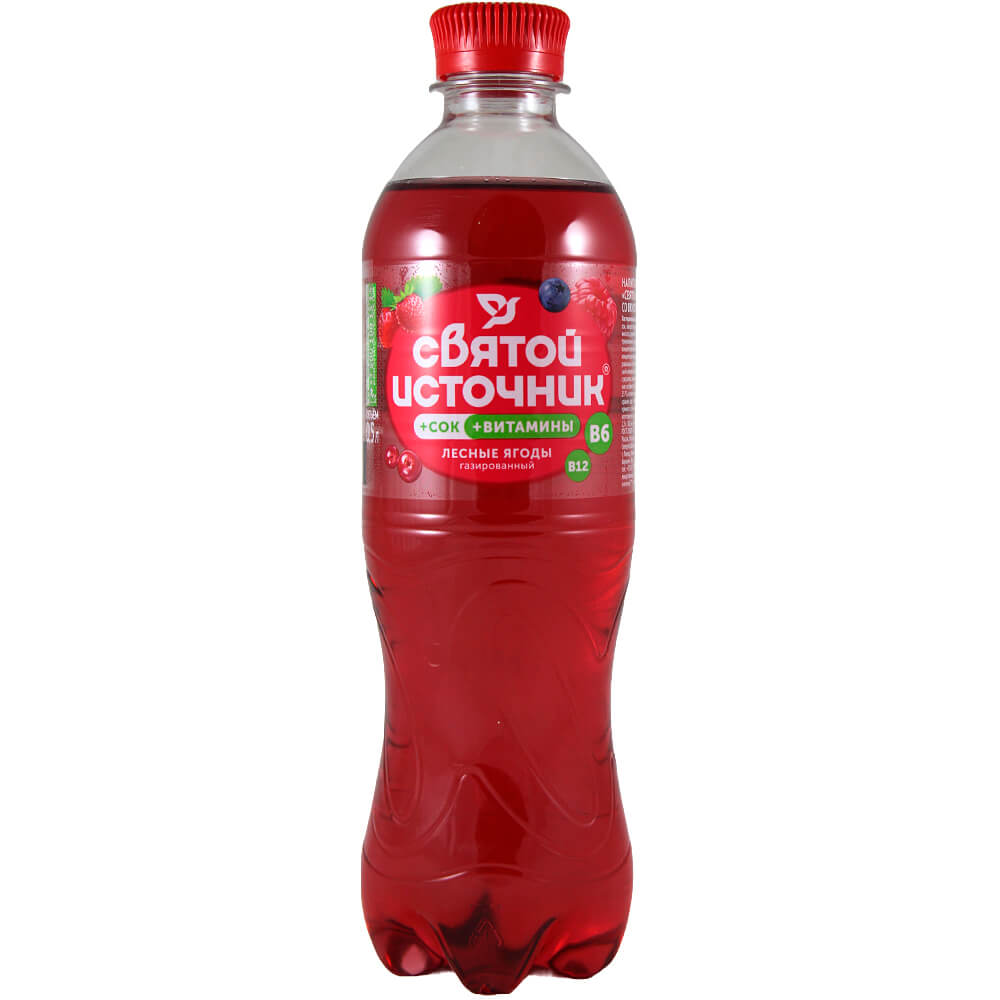 Фото: Напиток "Святой источник" Вода+ сок со вкусом лесных ягод газированный, 0.5л