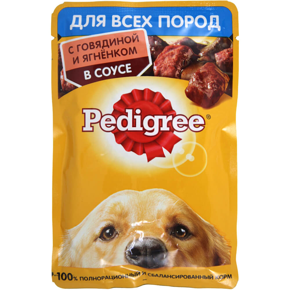 Фото: Корм консервированный "Pedigree" с говядиной и ягненком в соусе для взрослых собак всех пород, 85г