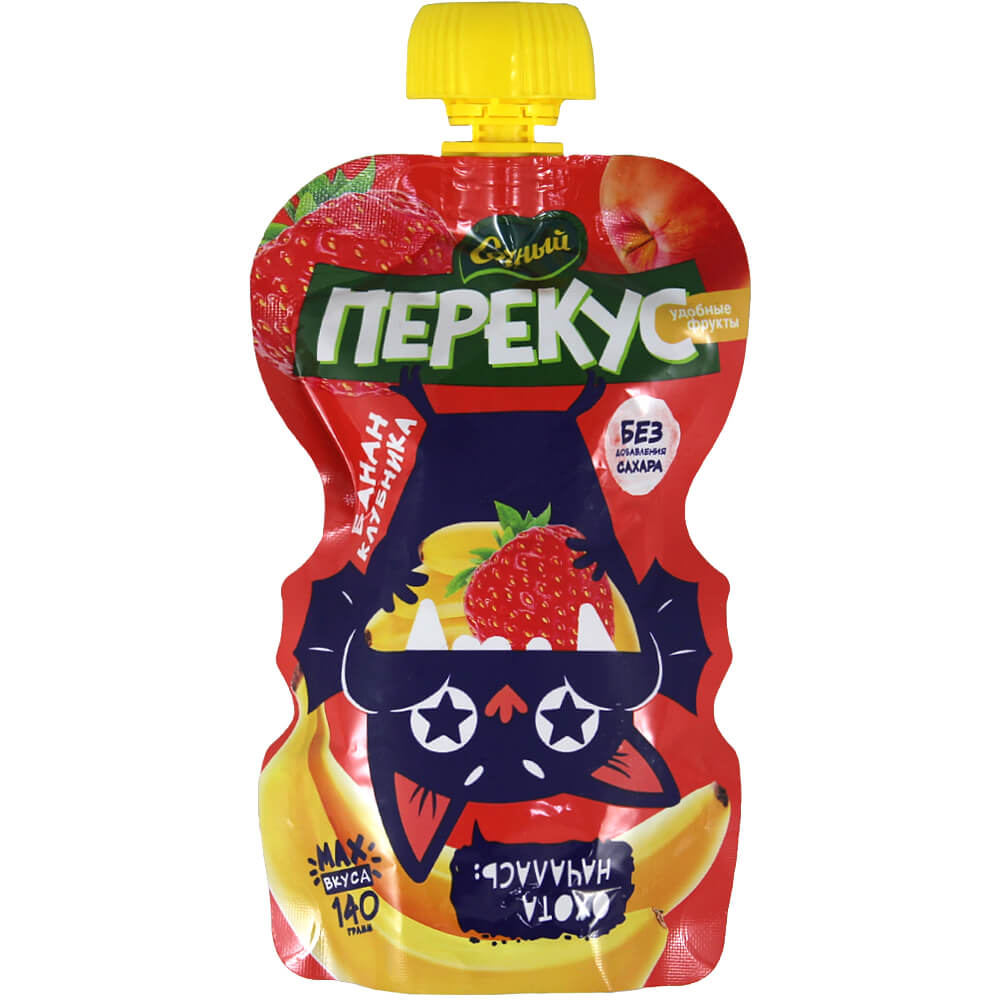 Фото: Пюре "Сочный перекус" из яблок, банана, клубники, 140г